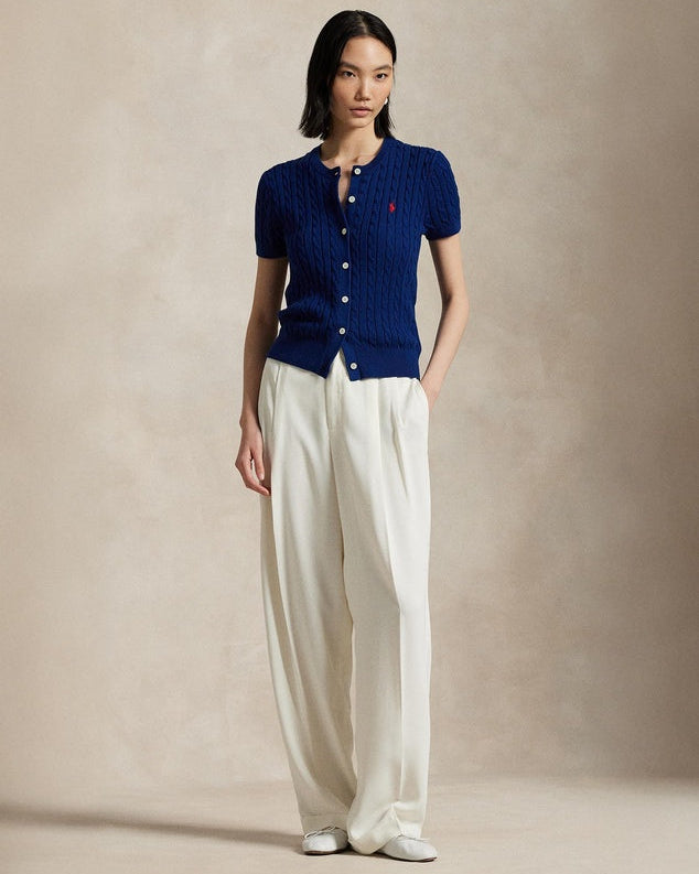 Kurzarm-Cardigan aus Baumwolle im Zopfstrick