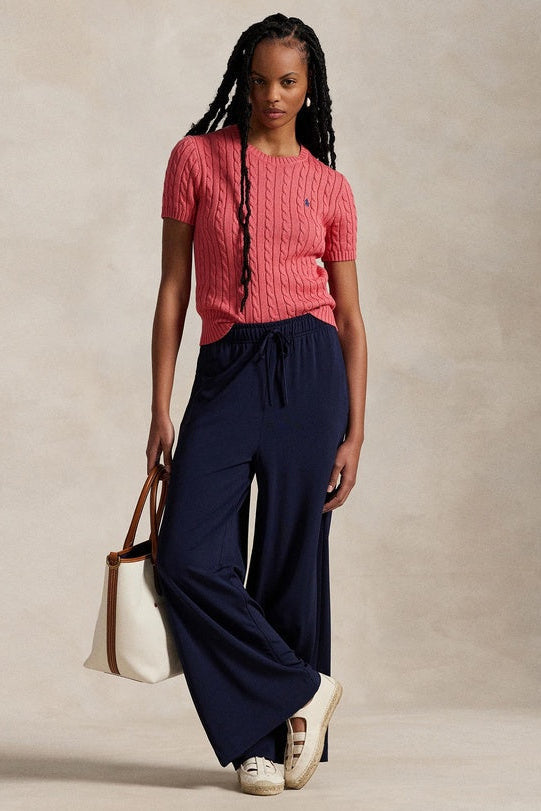 Kurzarm-Pullover aus Baumwolle im Zopfstrick