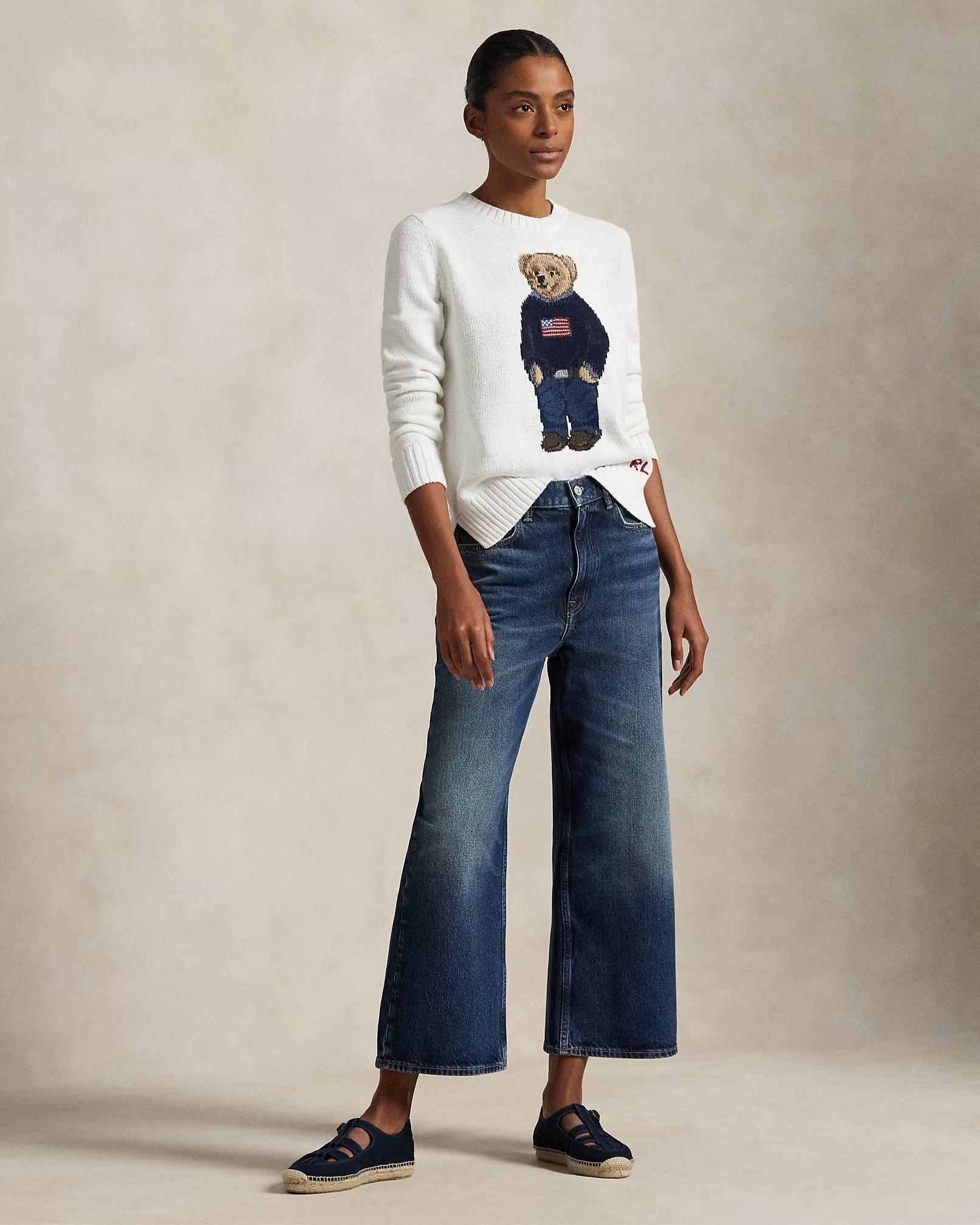 Leinen-Baumwoll-Pullover mit Bear