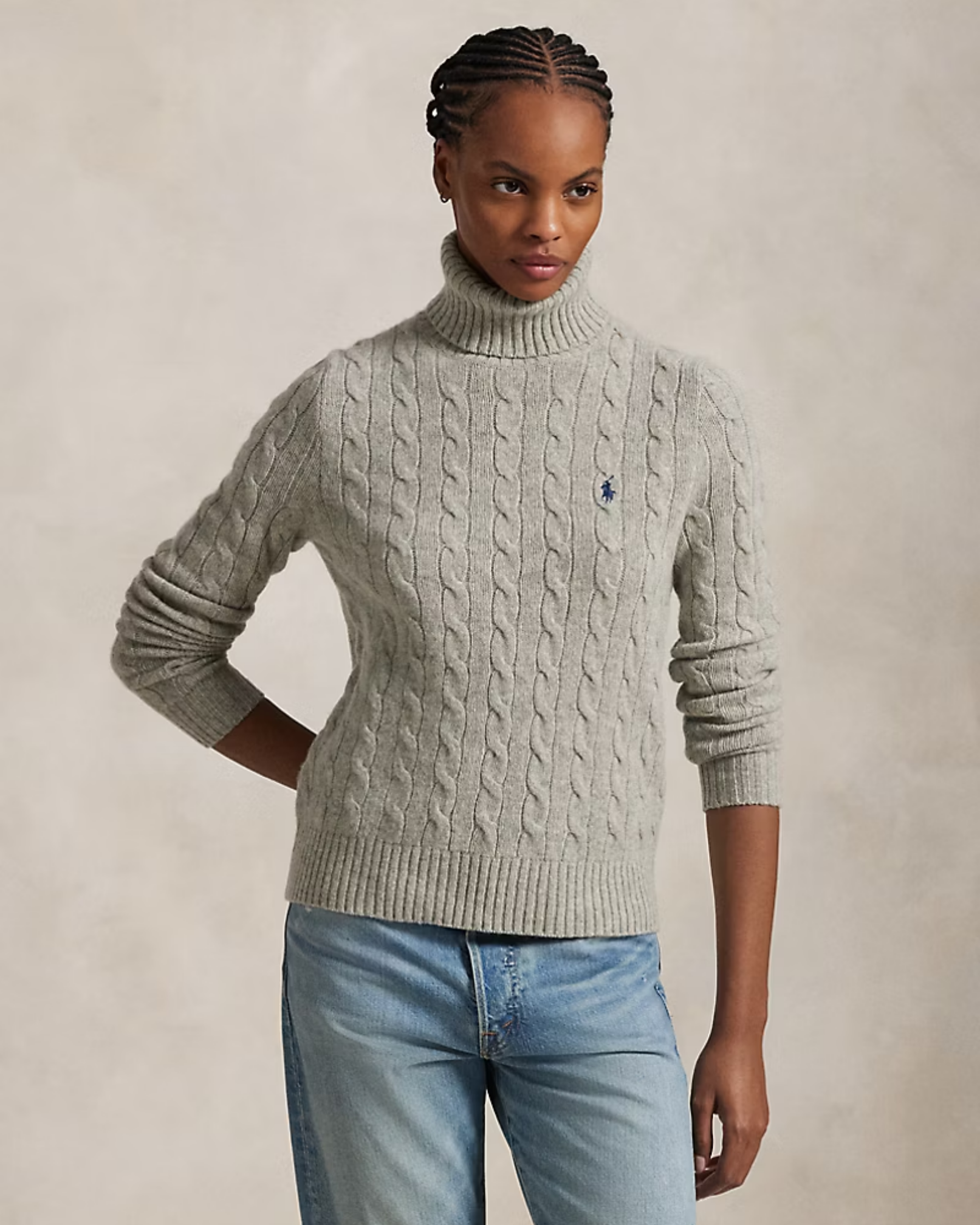 Rollkragenpullover aus Wolle-Kaschmir im Zopfstrick