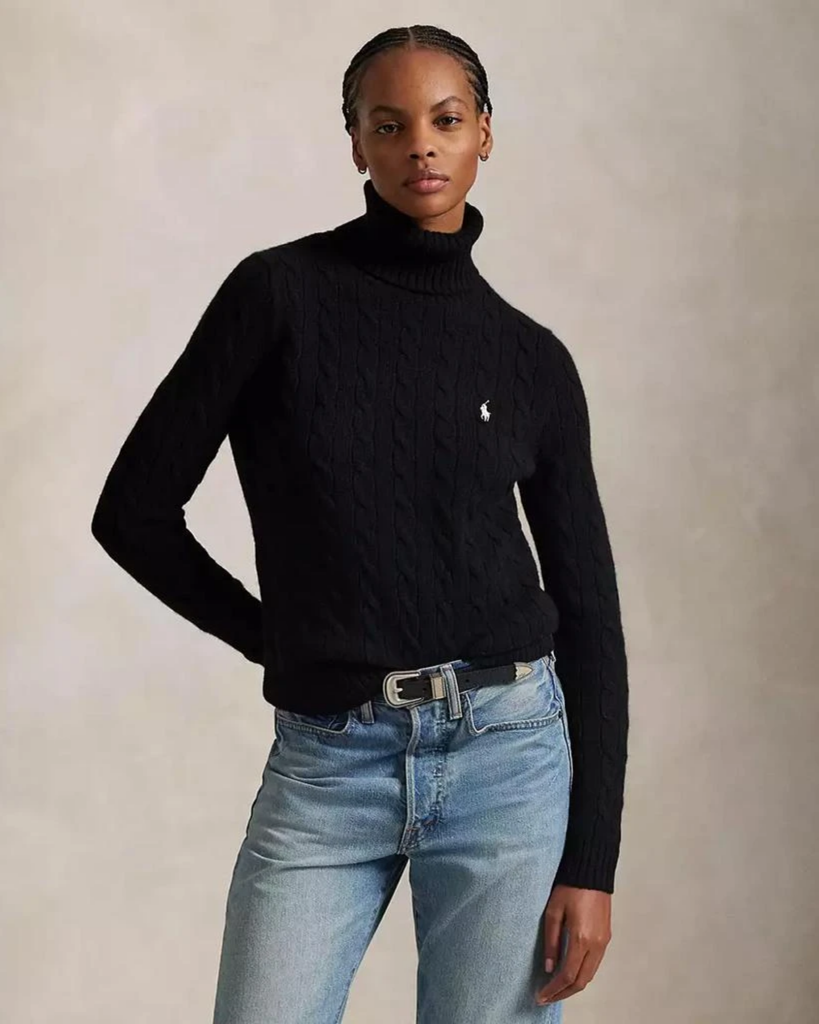 Rollkragenpullover aus Wolle-Kaschmir im Zopfstrick