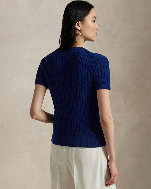 Kurzarm-Cardigan aus Baumwolle im Zopfstrick