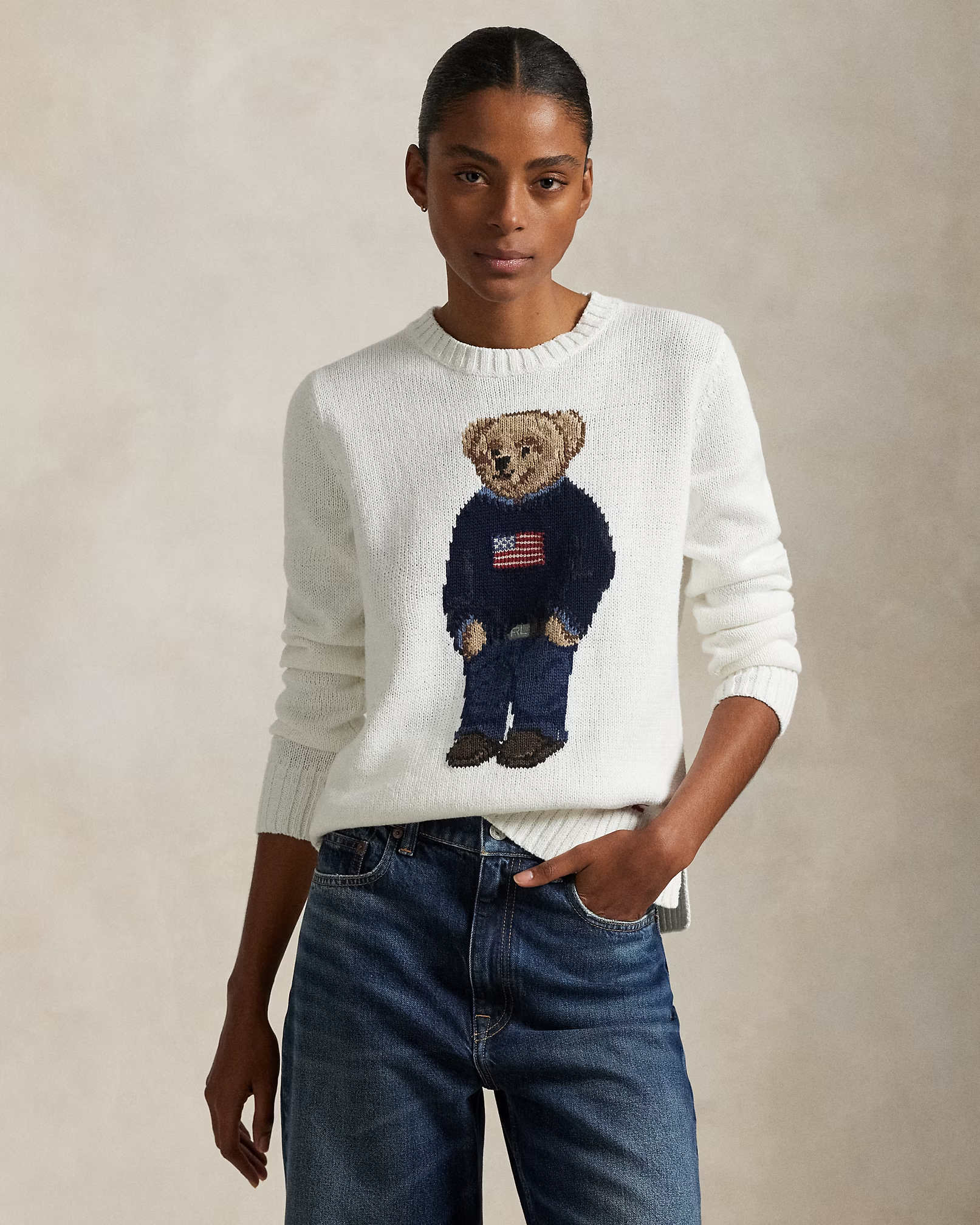 Leinen-Baumwoll-Pullover mit Bear