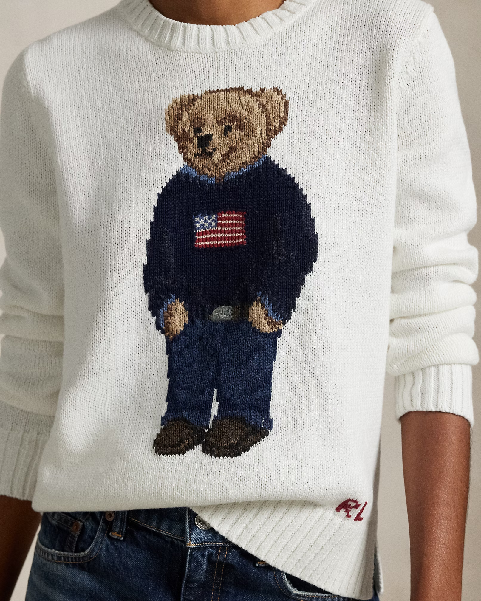 Leinen-Baumwoll-Pullover mit Bear